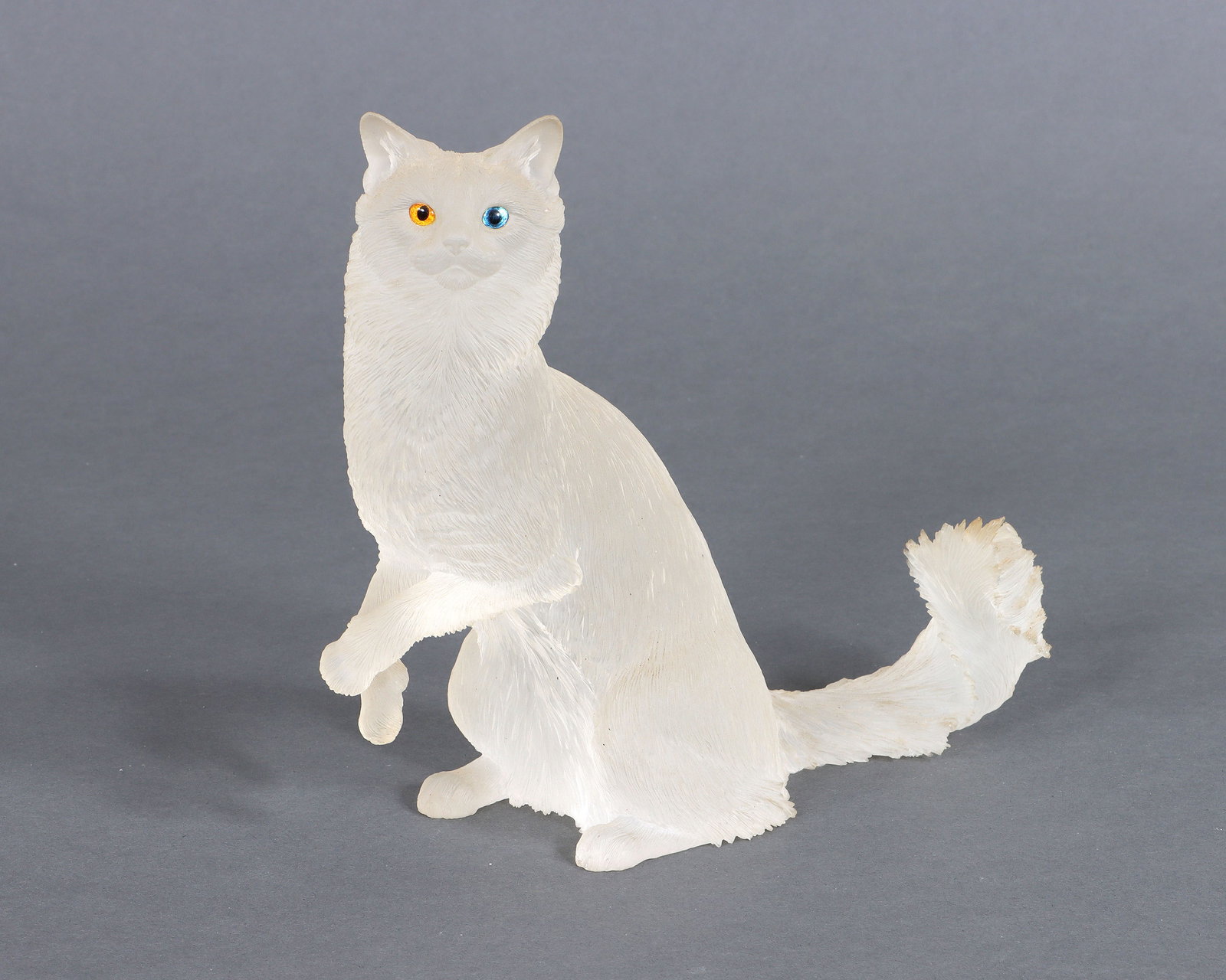 Persian Cat Crystal Figure: Persian Cat Crystal Figure with two different color eyes, initialed on bottom. 6 1/4 x 7 1/8 x 3 1/8 in. (15.9 x 18.1 x 7.9 cm.)