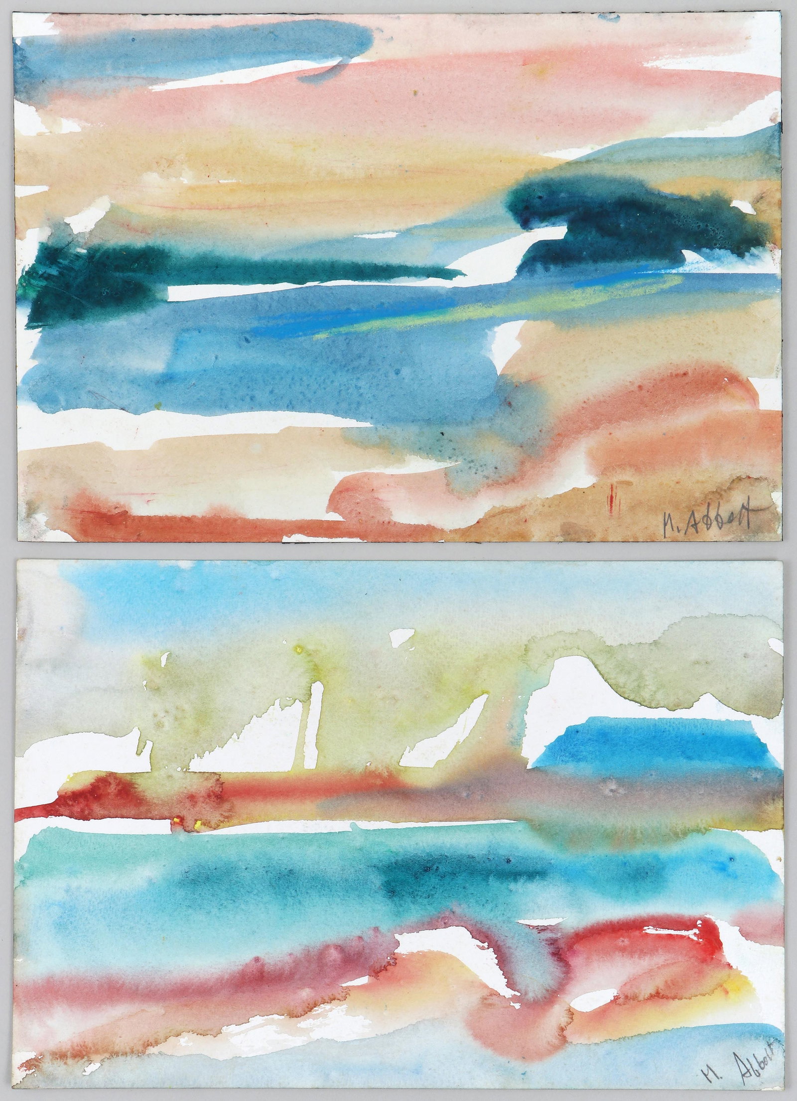 Mary Abbott (American, 1921-2019): Mary Abbott American, 1921-2019 Group of (2) Abstract watercolor on paper both signed "M. Abbott" in pencil lower right. Unframed. Provenance: Acquired by present owner from the artist. 7 x 10 1/4 in.
