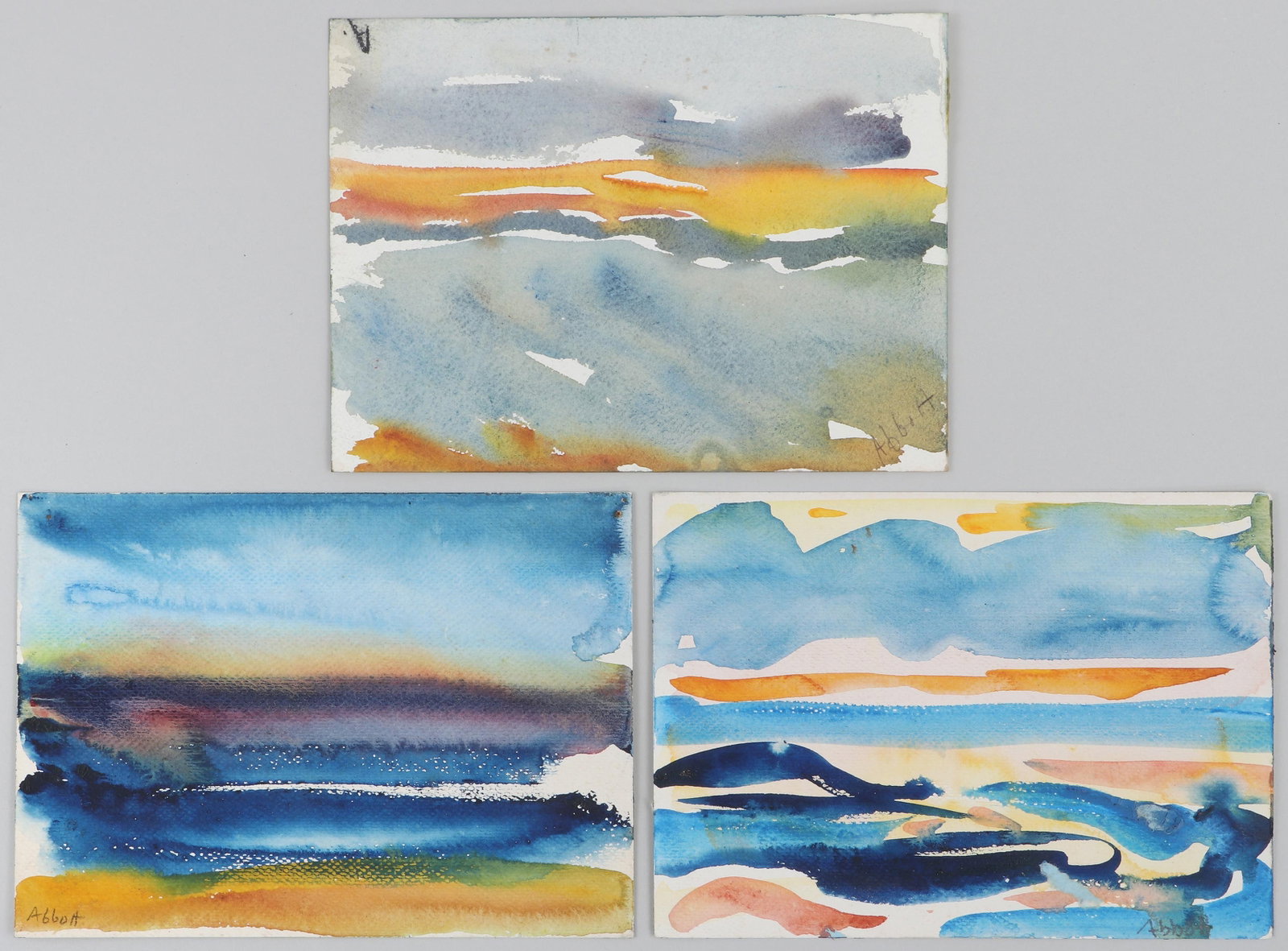 Mary Abbott (American, 1921-2019): Mary Abbott American, 1921-2019 Group of (3) Abstract watercolor on paper to include: Untitled (Abstract), signed "Abbott" lower left; Untitled (Abstract), signed "Abbott" in pencil lower right and on
