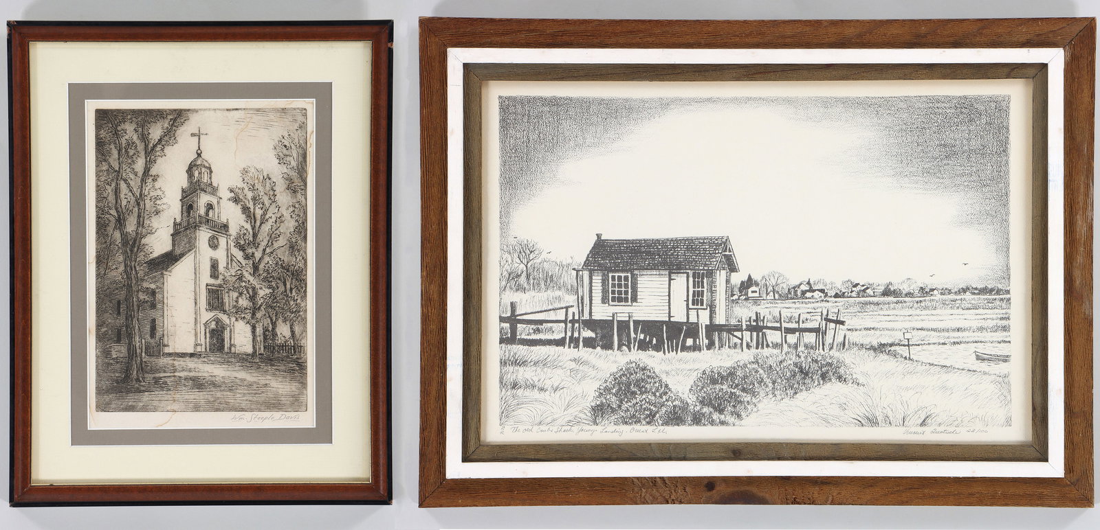Prints of North Fork, Long Island: Group of (2) Prints of North Fork, Long Island to include: William Steeple Davis (American, Long Island, 1884-1961), "First Presbyterian Church of Southold, L.I., N.Y", etching on wove paper, pencil s