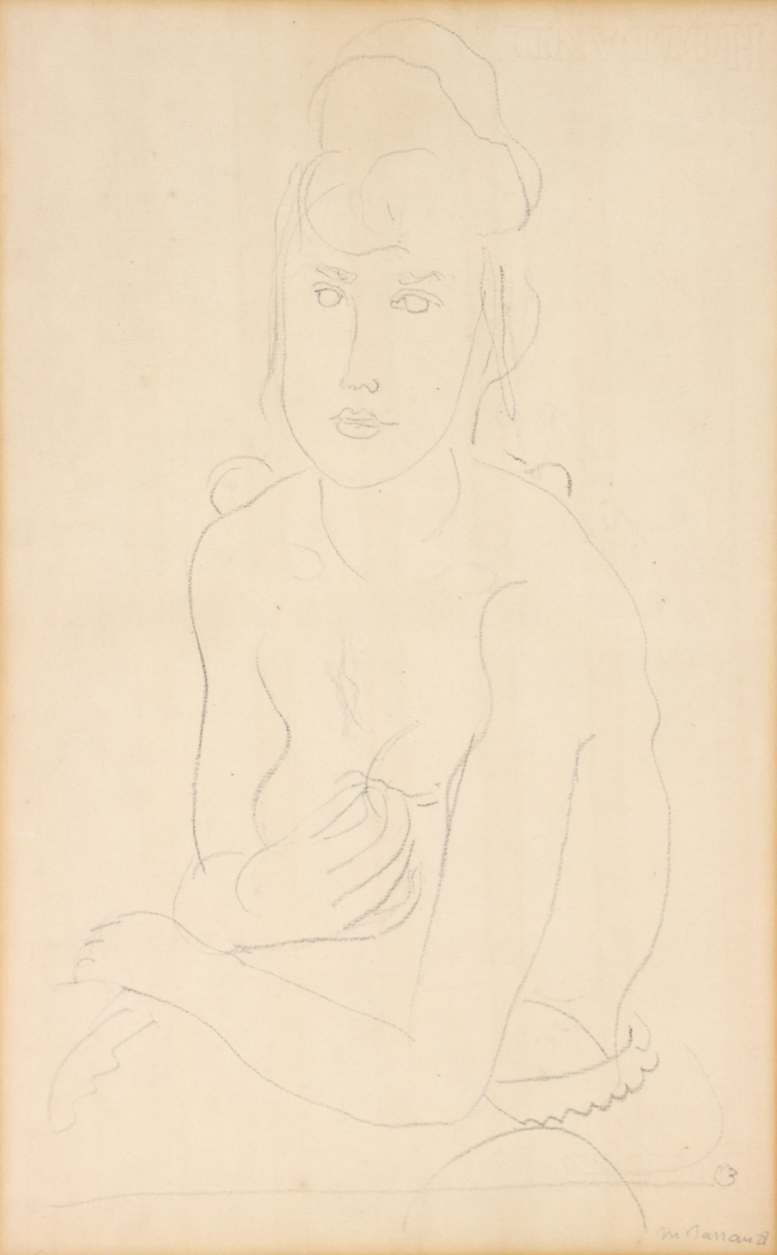 Maurice Barraud (Swiss, 1889-1954): Maurice Barraud Swiss, 1889-1954 Seated Female Nude pencil on Holland laid paper signed "M. Barraud" lower right. Conservation mounted to paper and framed under glass. Paper sight 20 1/2 x 13 in. (52.