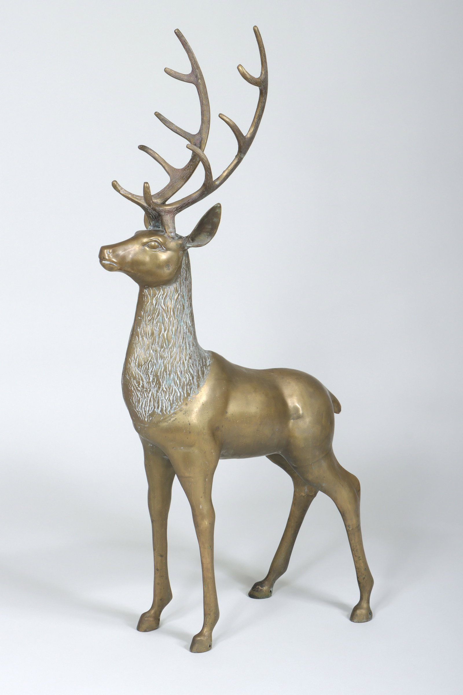 Large Brass Stag: Large Brass Stag unmarked. 51 x 27 x 13 in. (129.5 x 68.6 x 33 cm.)