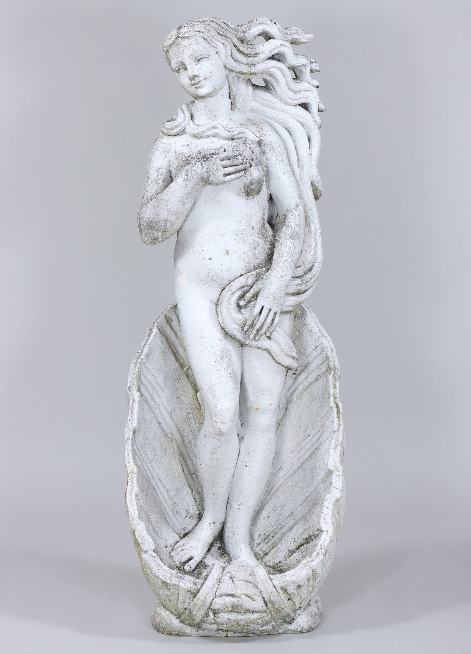 Cast Stone "Birth of Venus" Garden Fountain: Cast Stone "Birth of Venus" Garden Fountain in white paint. Height 53 1/2 in. (135.9 cm.)