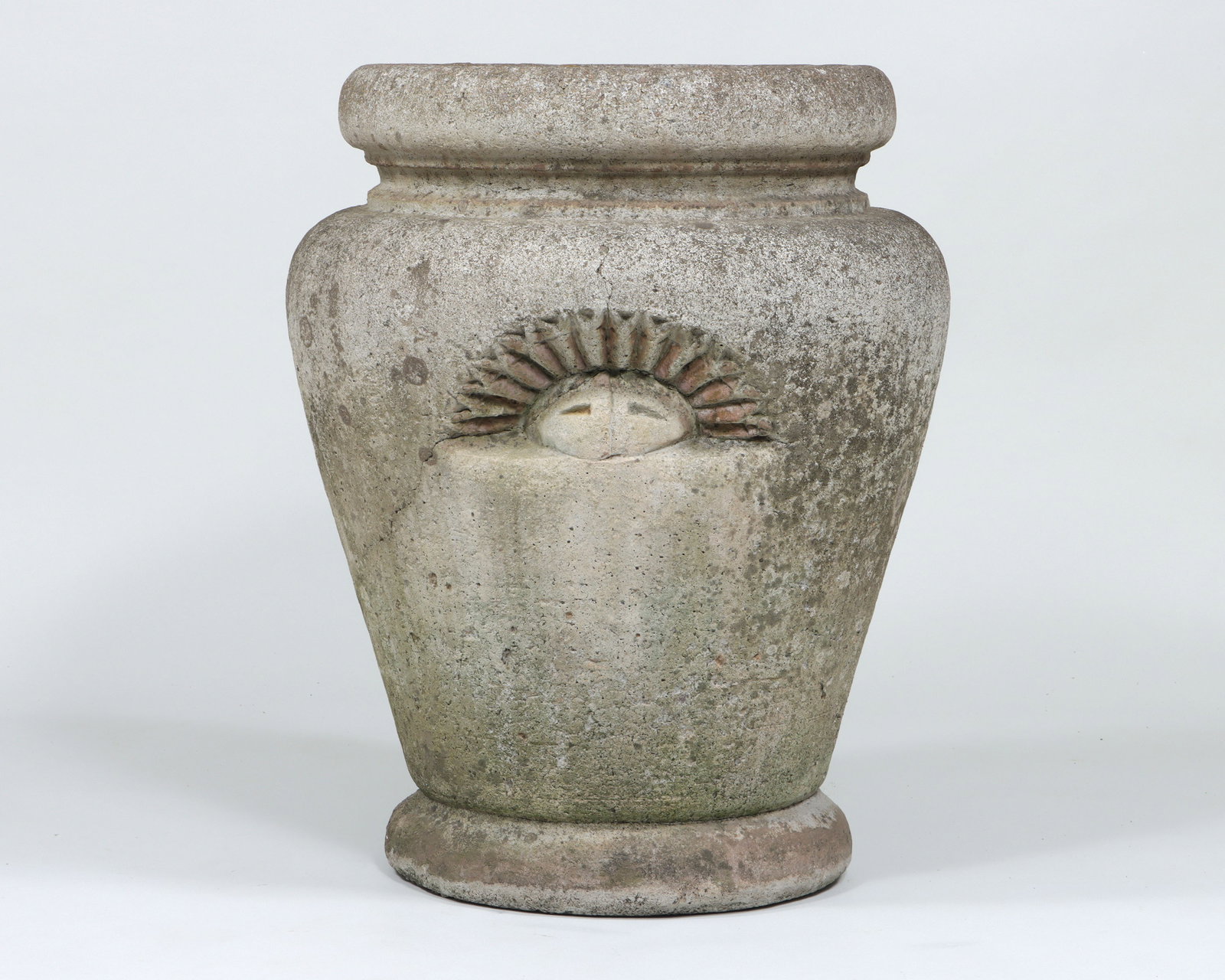 Large Cast Stone Pot with Sun Face (1 of 4)