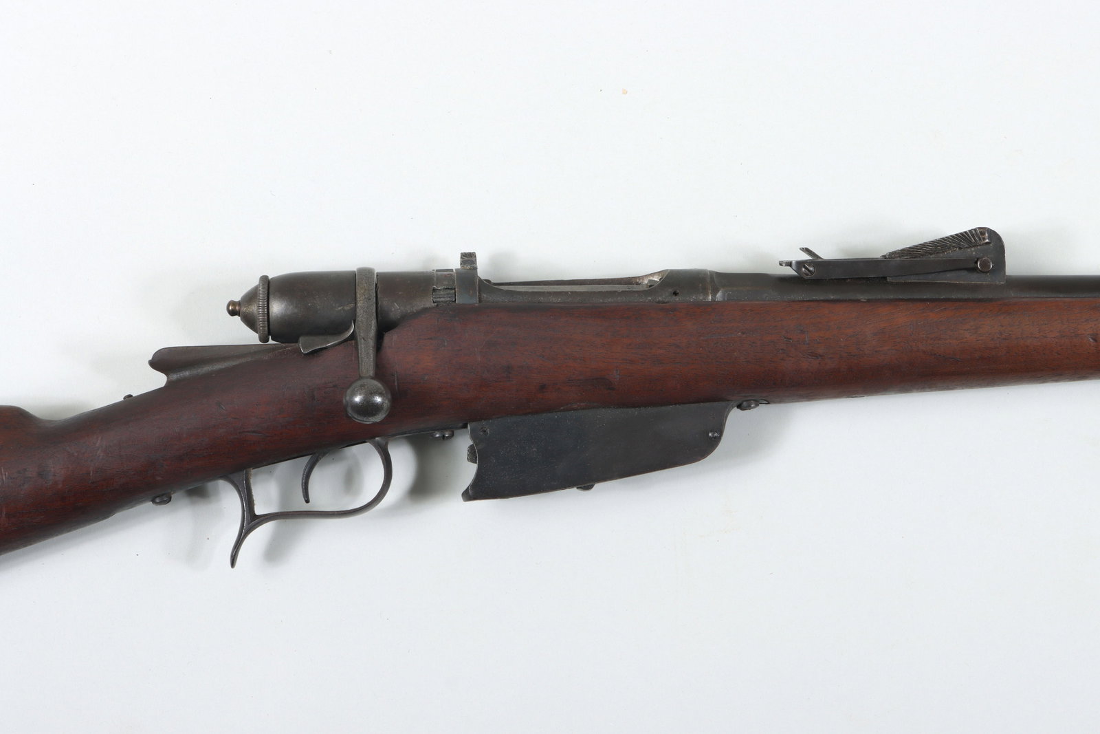 M1870 Italian Vetterli Bolt Action Military Rifle: M1870 Italian Vetterli Bolt Action Military Rifle, Dated 1874, for 6.5 Carcano The barrel is 33-1/2" with a clear and bright bore and held by two barrel bands with a cleaning rod which is secured unde