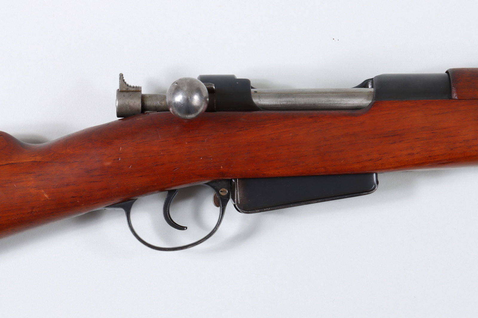 Rare Swiss Model 1893 Straight-Pull Carbine: Rare Swiss Model 1893 Straight-Pull Carbine in 7.5x53.5 Black Powder This rare 1893 carbine has a 22" barrel with an excellent bright bore. The Swiss Cross mark is found on most small parts, along wit