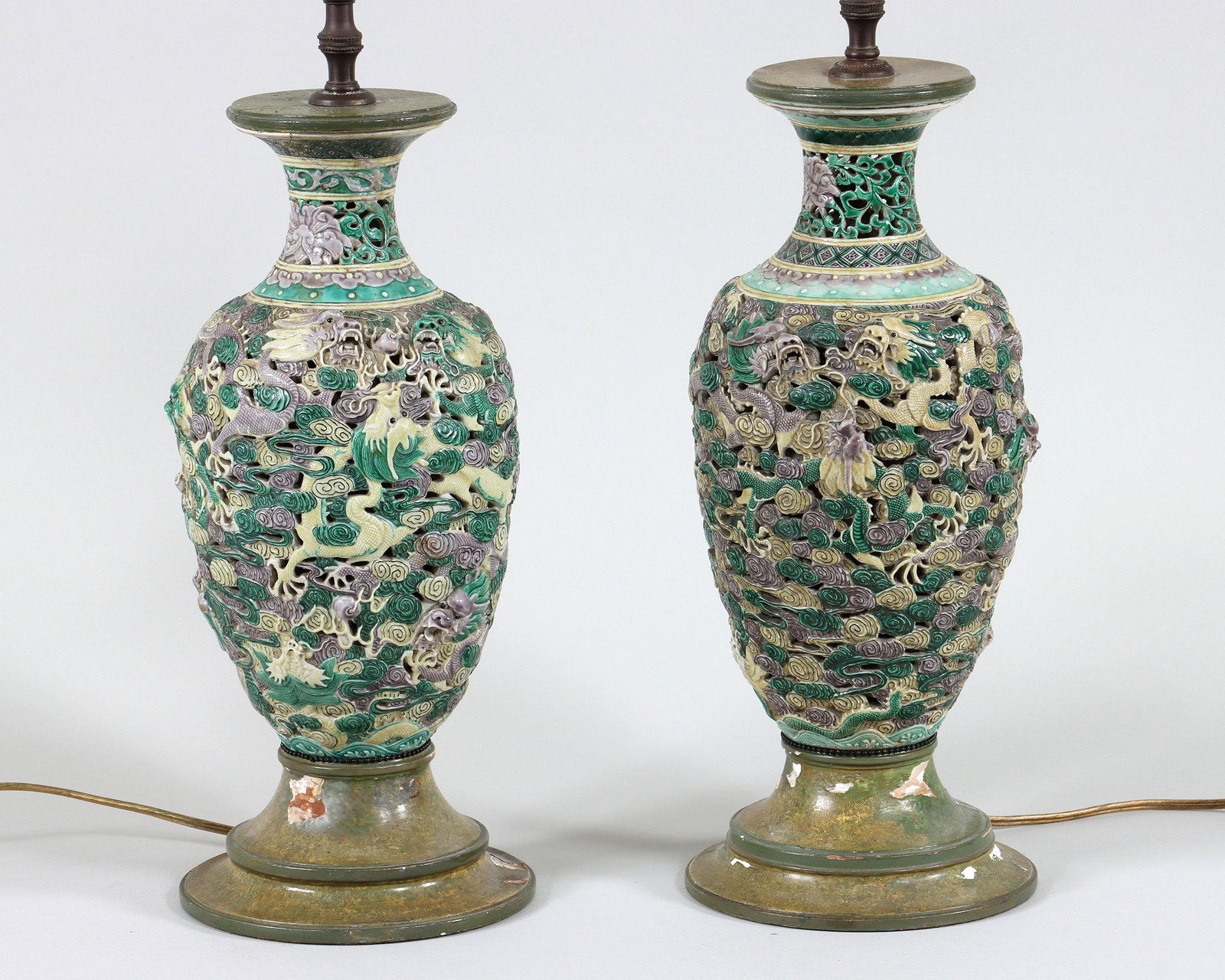Chinese Famille Verte Pierced Porcelain Lamps (1 of 20)