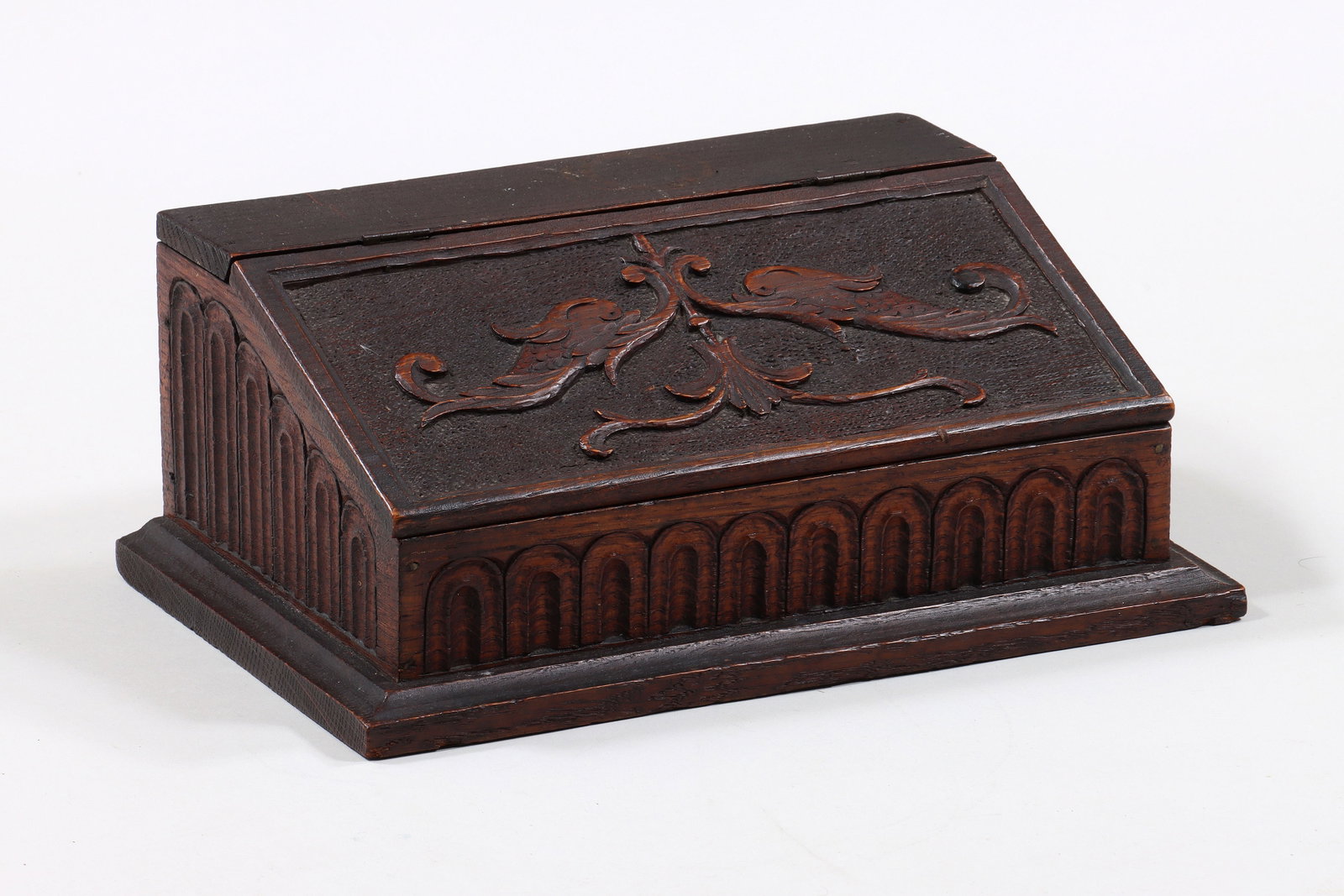 Carved Wood Slant-Front Box with Dolphins (1 of 8)