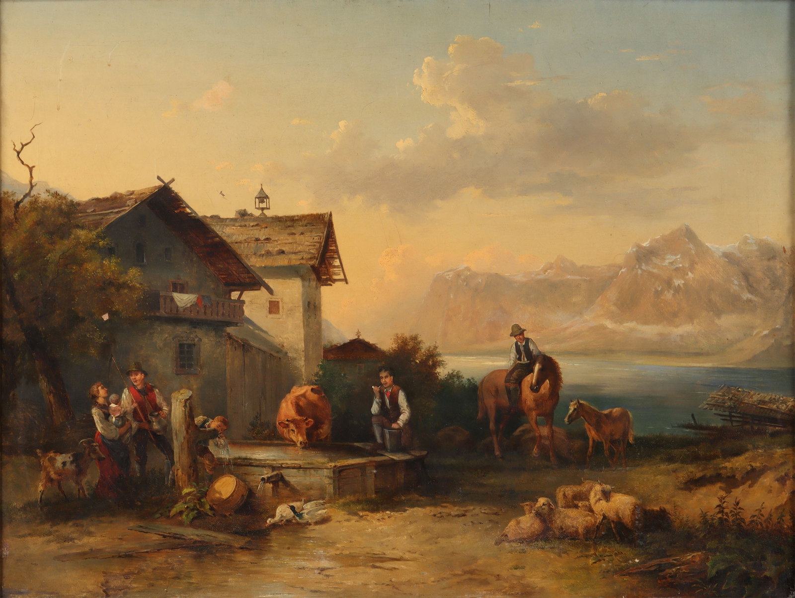 Alpine Scene, oil on canvas: Manner of Jozsef Khoor Hungarian, 1817-1880 Alpine Scene oil on canvas unsigned. Canvas 30 1/2 x 39 3/4 in. (77.5 x 101 cm.), Frame 37 1/2 x 48 1/2 in. (95.3 x 123.2 cm.)