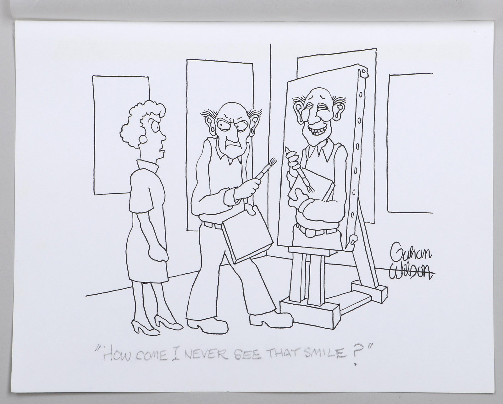 Gahan Wilson (American, 1930-2019): Gahan Wilson American, 1930-2019 New Yorker Cartoon: "How Come I Never See That Smile?" pen and ink on paper signed lower right, New Yorker inventory label on verso. Unframed. Published: The New Yorke