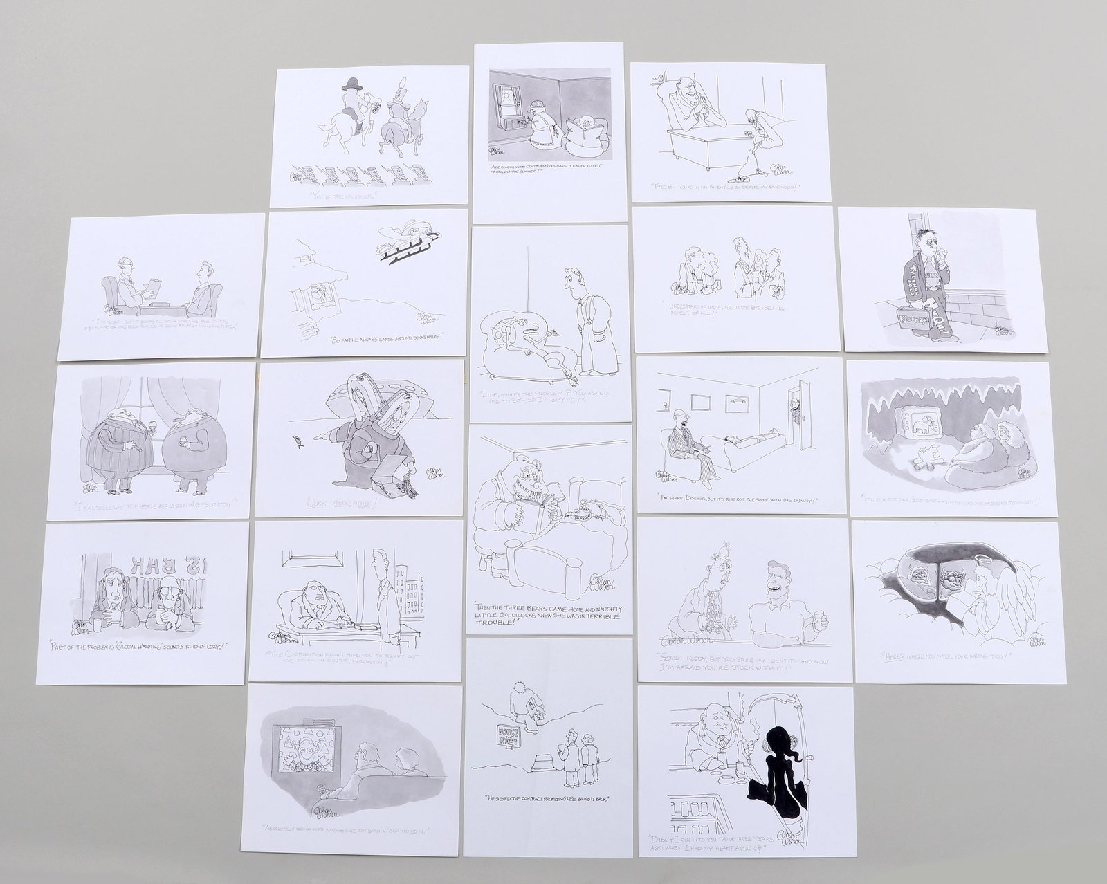 Gahan Wilson (American, 1930-2019): Gahan Wilson American, 1930-2019 Group of (20) Unpublished Cartoons pen, ink and wash on paper all but two signed, many appear to be working drafts. Unframed. 8 1/2 x 11 in. (21.6 x 27.9 cm.), and the