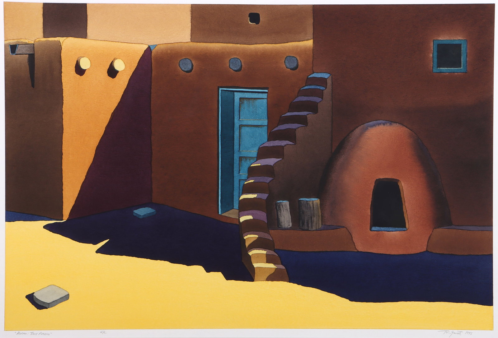 Tom Gavitt (American, 20th/21st Century): Tom Gavitt American, 20th/21st Century "Horno: Taos Pueblo", 1995 watercolor on paper pencil signed and dated lower right margin, titled lower left. Matted and framed under acrylic. Sight 20 x 30 in.
