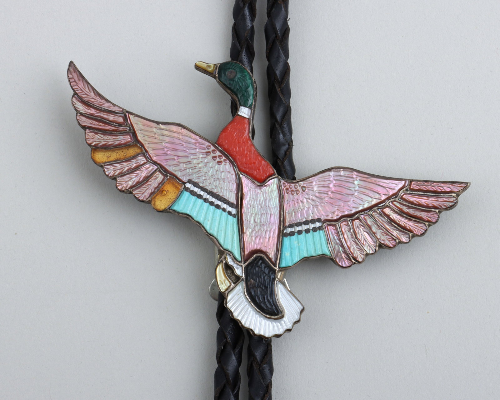 Native American Mosaic Inlay Silver Bolo Ties - 10