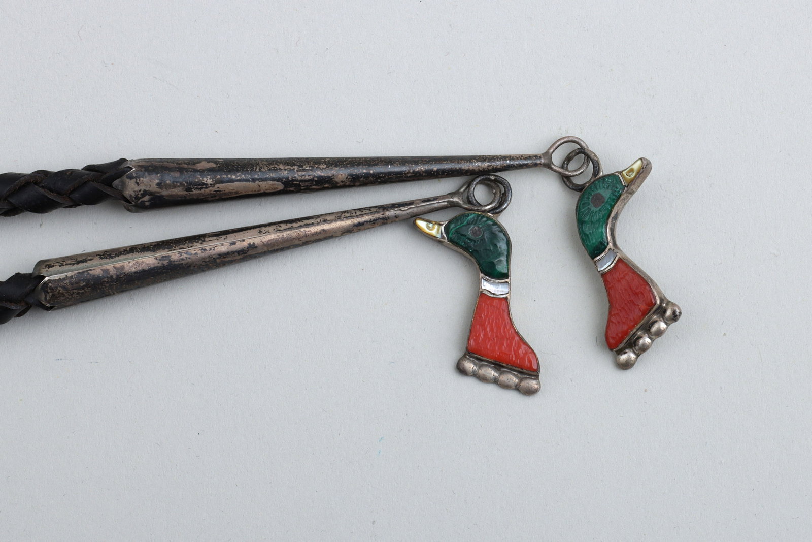 Native American Mosaic Inlay Silver Bolo Ties - 12