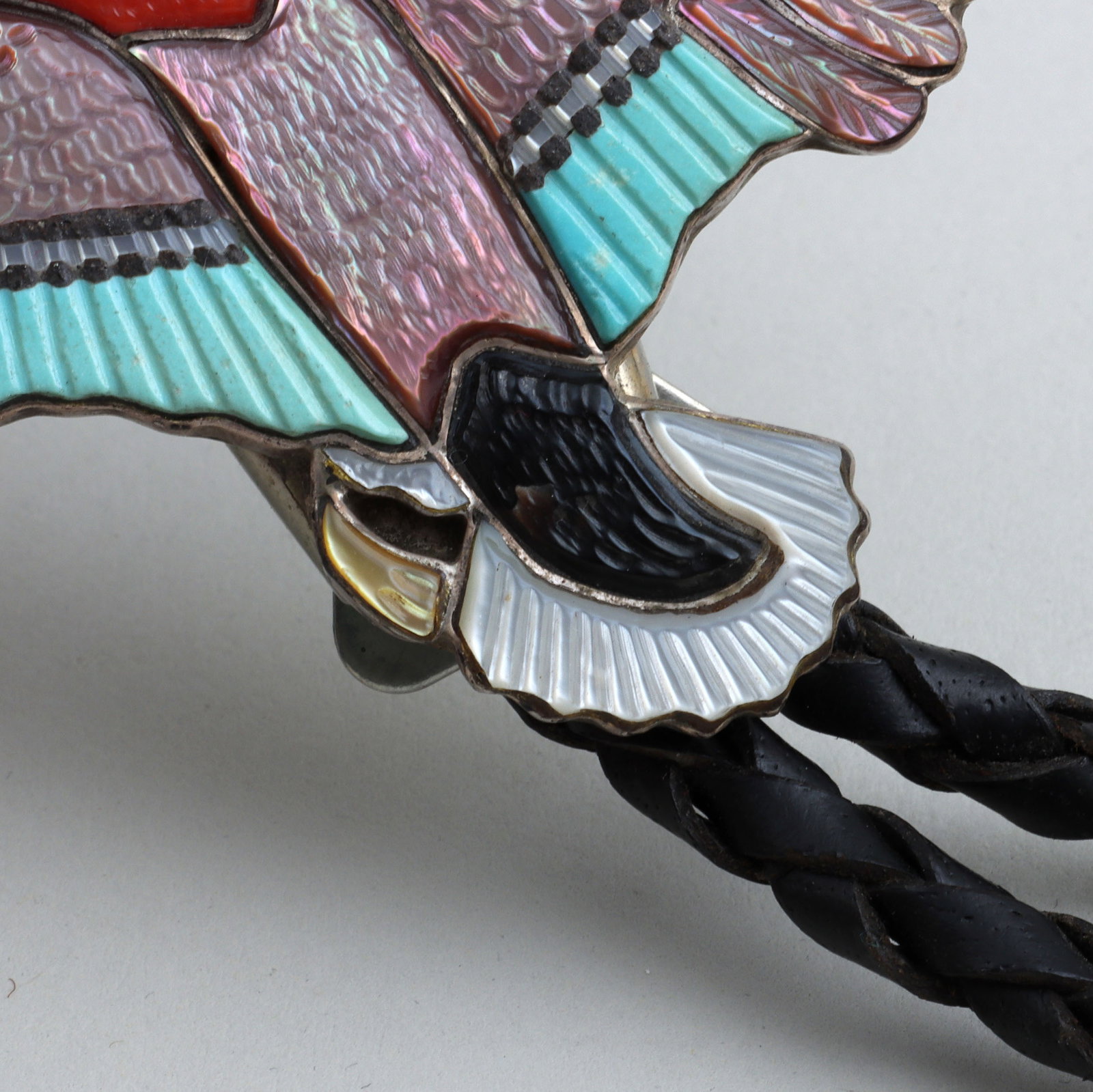 Native American Mosaic Inlay Silver Bolo Ties - 15