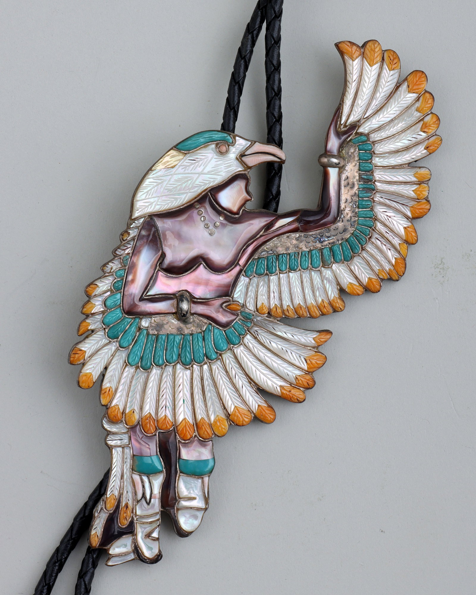Native American Mosaic Inlay Silver Bolo Ties - 3