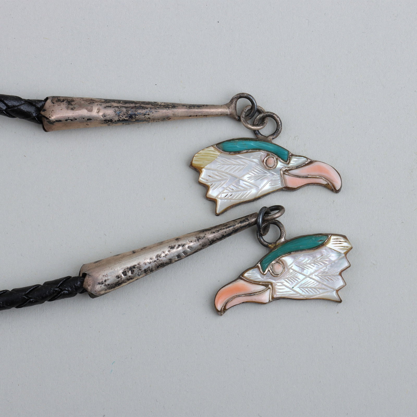 Native American Mosaic Inlay Silver Bolo Ties - 6