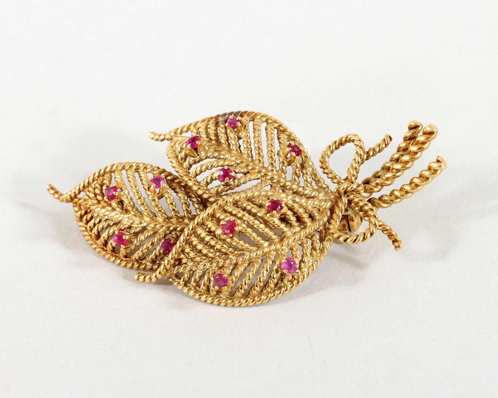 18k Gold and Ruby Foliate Brooch (1 of 3)