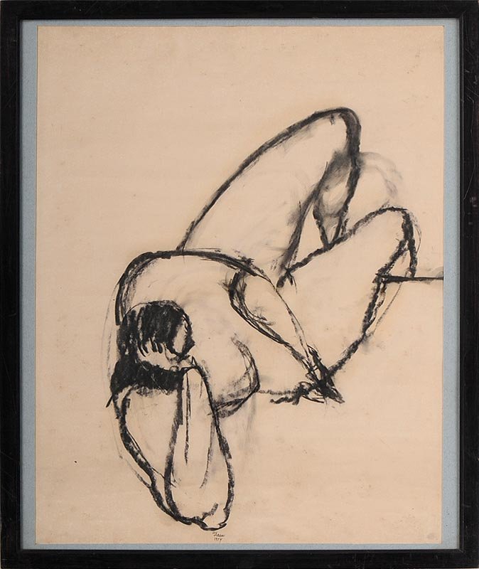 Nude, charcoal sketch: Nude, charcoal sketch, signed illegibly and dated 1954 lower center, sight 23''h, 18''w.