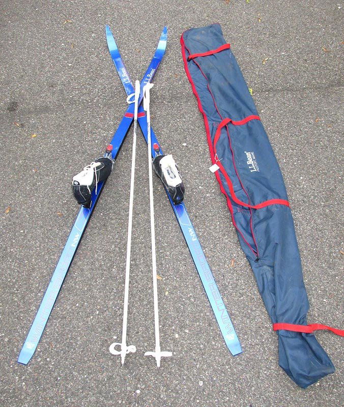 Karhu-Titan cross country skis: Karhu-Titan cross country skis distributed by L. L. Bean, with shoes (size 44), carrying case and poles.