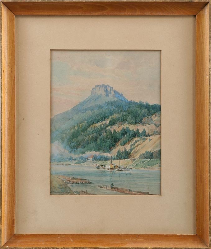 ''Lilienstein-Elba'' watercolor: Otto Wenzel or Oskar Frenzel ''Lilienstein-Elba'', watercolor, pencil signed titled and dated 1924 l/l, 9-1/2''h, 7-1/2''w.