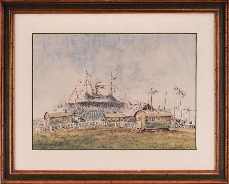 HANS BECKERS (German, 1898-1951), Althoff Circus,: HANS BECKERS (German, 1898-1951), Althoff Circus, watercolor, signed, titled, and dated 1937 lower right, sight 12-1/4''h, 17-1/4''w.