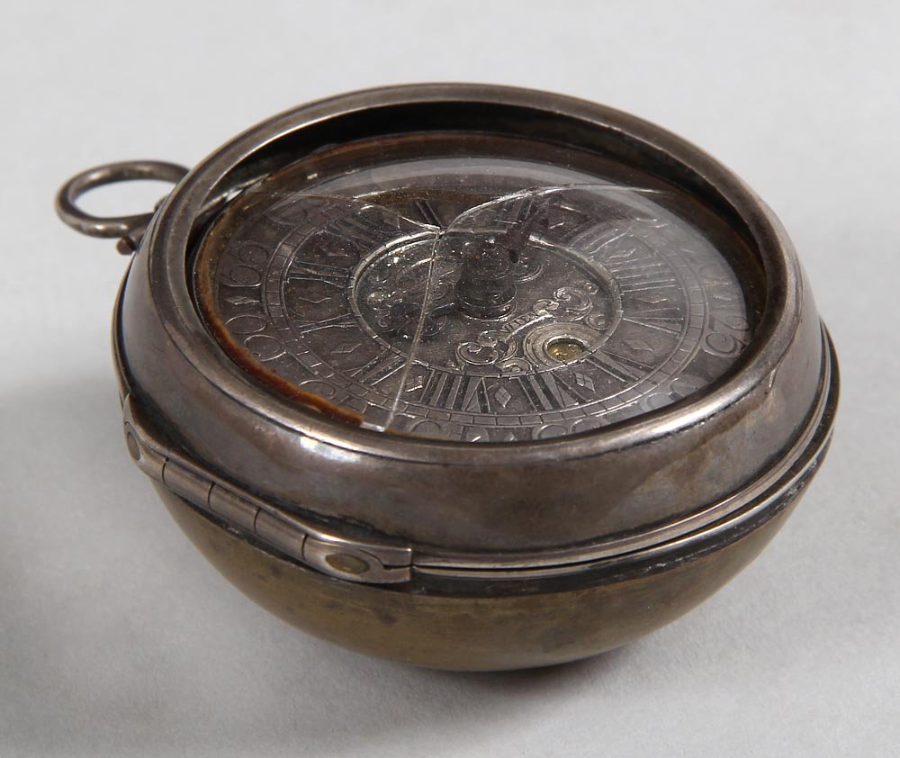 17th century Austrian silver and bronze pocket watch,: 17th century Austrian silver and bronze pocket watch, marked "ERB WIEN" to face, "Franz Anthoni Erb, Wien" to interior, hallmarks to interior of case, approximately 3.2 troy oz. (excluding exterior ca