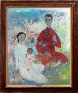 VU CAO DAM (Vietnamese, 1908-2000), ''La Famille'', oil: VU CAO DAM (Vietnamese, 1908-2000), ''La Famille'', oil on canvas, signed lower right, original Wally Findlay Gallery label and tag, 39-1/2''h, 31-3/4''w. Provenance: Purchased from the Wally Findlay