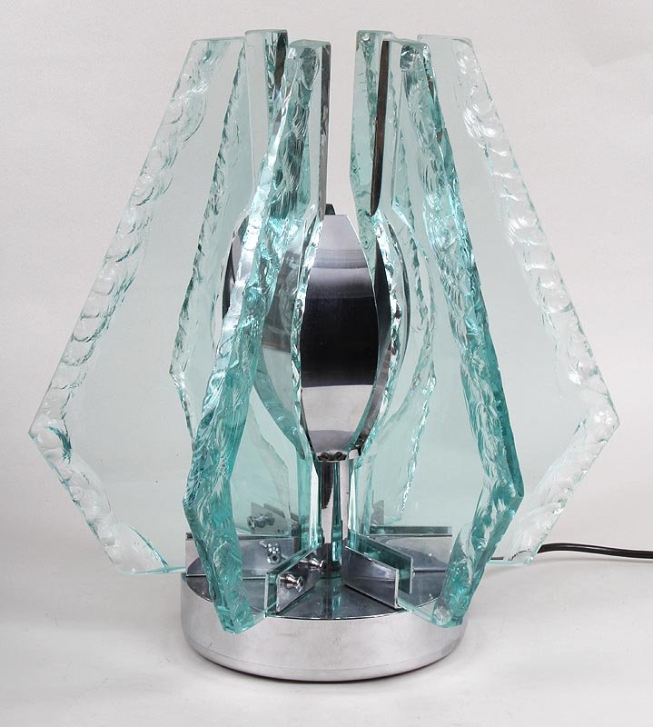 Saint Gobain mid century modern lamp with heavy glass: Saint Gobain mid century modern lamp with heavy glass panels, unmarked, 16-1/2''h overall; with original receipt.