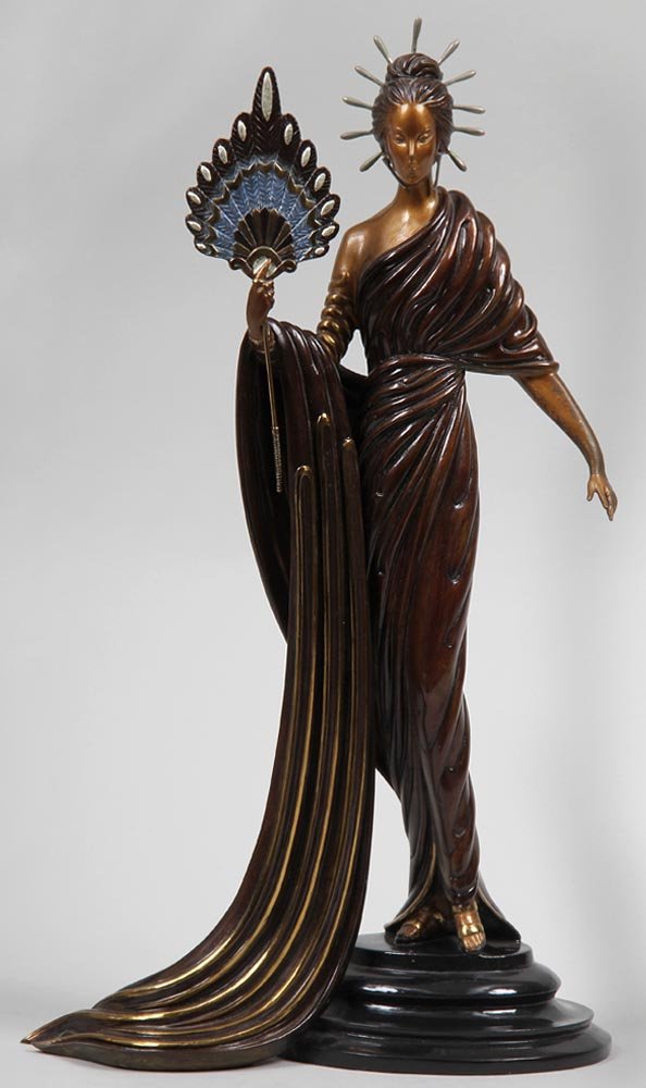 ERTE (Russian, 1892-1990), ''Aphrodite'', woman with: ERTE (Russian, 1892-1990), ''Aphrodite'', woman with fan, polychrome bronze, signature to base, numbered 169/375, marked ''Fine Art Acquisitions'', dated 1986, 18-1/2''h; losses to paint.