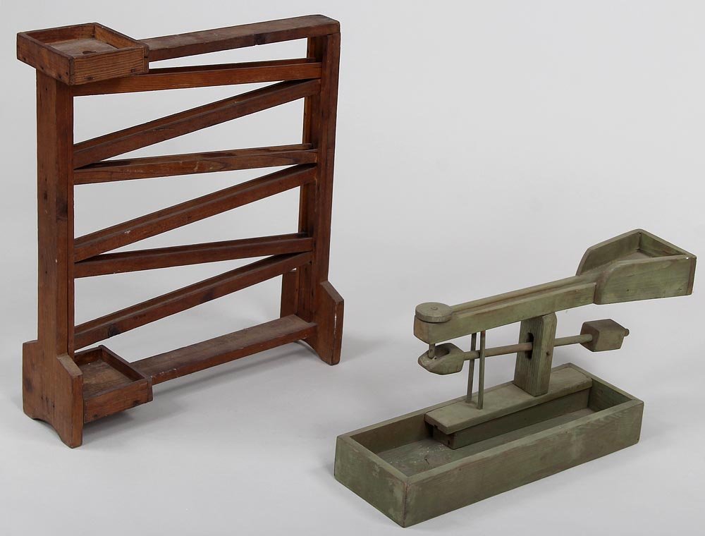 Group of (2) wood marble mazes, larger 21''h,: Group of (2) wood marble mazes, larger 21''h, 17-3/4''w, 5''d.