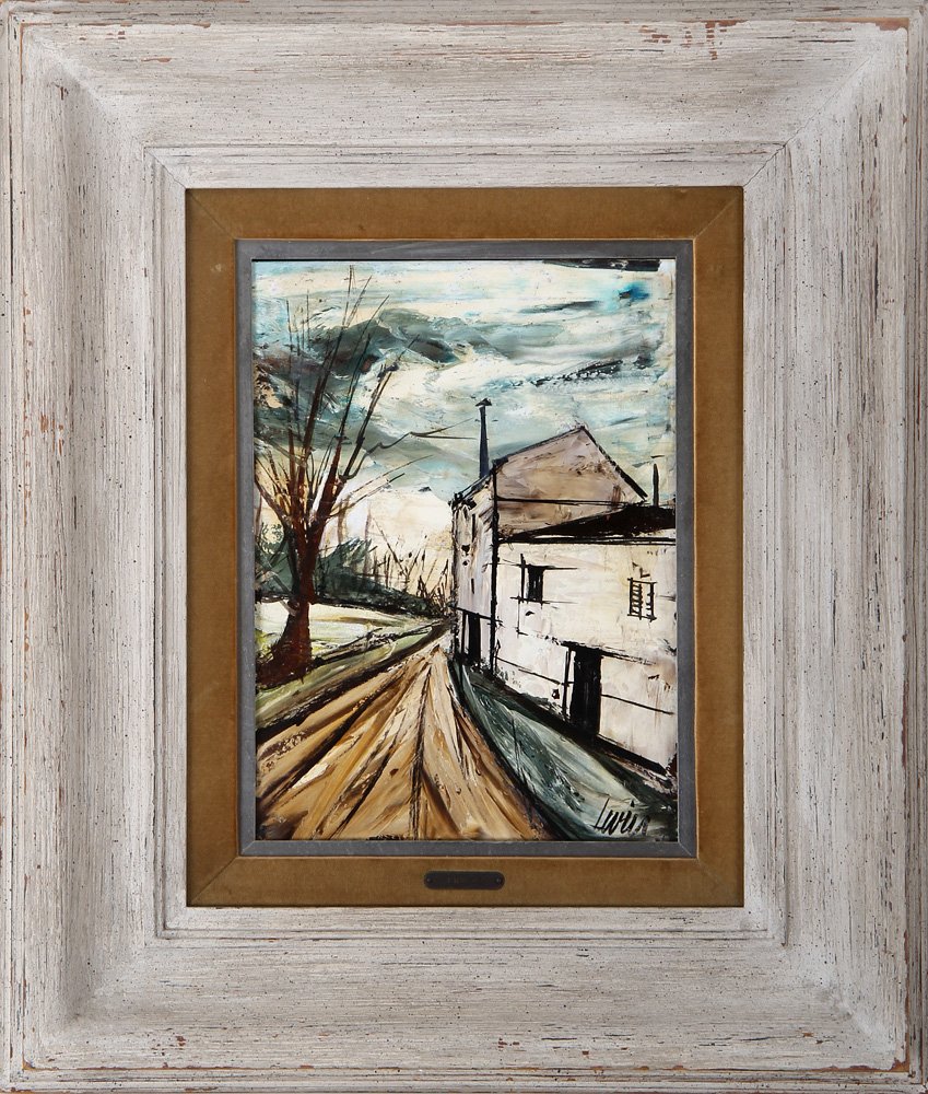 CHARLES LEVIER (French, 1920-2004), country road, oil: CHARLES LEVIER (French, 1920-2004), country road, oil on board, signed lower right, with Martin Lowitz Los Angeles gallery label, 14-3/4''h, 11''w.