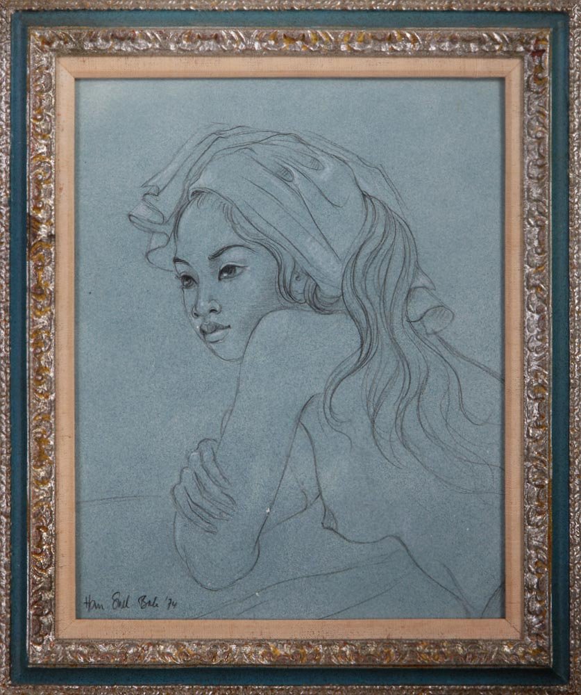 HANS SNEL (Dutch, 1925-1998), portrait of a young: HANS SNEL (Dutch, 1925-1998), portrait of a young woman, charcoal, signed and dated ''Bali 74'' lower left, 20''h, 16''w.