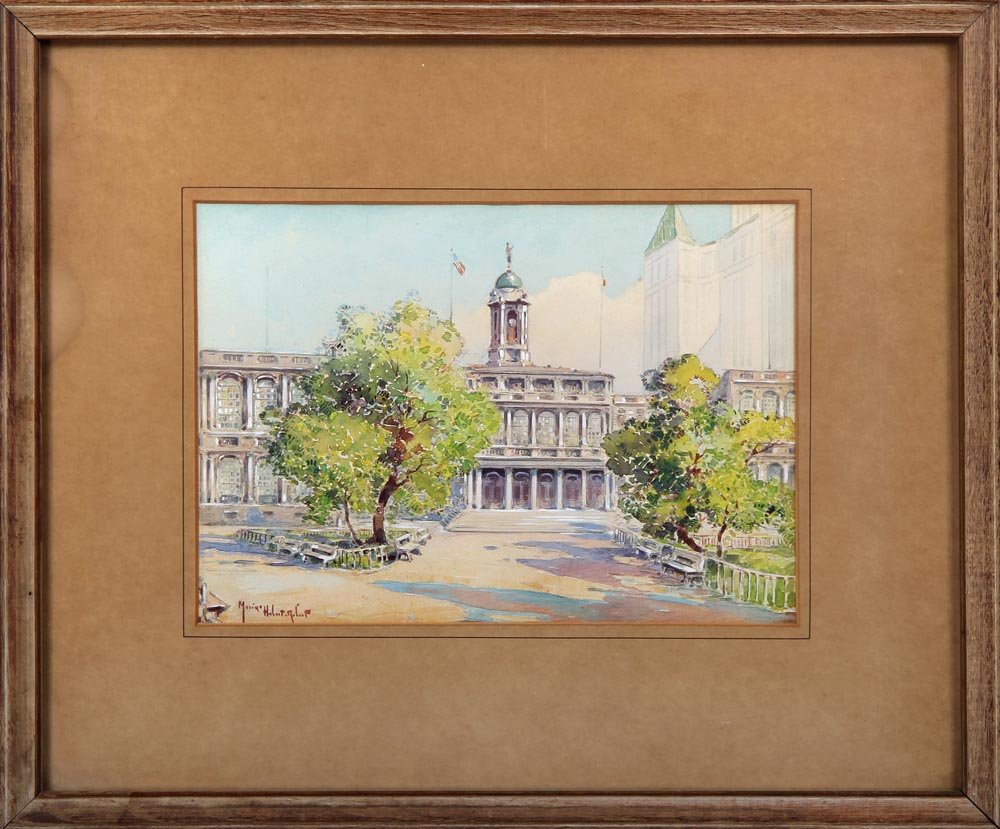 MARIUS HUBERT-ROBERT (New York, b. 1885), American: MARIUS HUBERT-ROBERT (New York, b. 1885), American metropolitan park scene, watercolor, signed lower left, signed lower left, 10''h, 14''w; unframed.