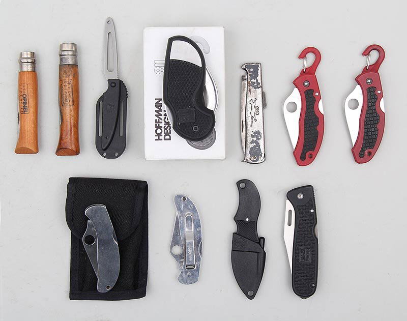 Group of (10+) assorted knives to include Hoffman,: Group of (10+) assorted knives to include Hoffman, Blackie Collins, Seki, Opinel, etc.