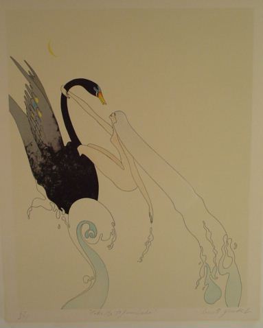 Burt Groedel Pencil Signed & Numbered: ARTIST: Burt Groedel TITLE: Take Me To Your Leda MEDIUM: Lithograph SIGNED: Pencil Signed - bottom right NUMBERED: 67/275 - bottom left DIMENSIONS: 28 X 22 in. CONDITION: Excellent condition