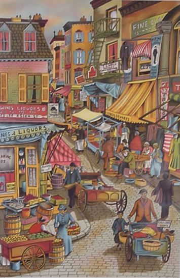 Ari Gradus Jewish / Isreali Art Signed & Numbered: ARTIST: Ari Gradus TITLE: Early Days Lower East Side MEDIUM: Lithograph SIGNED: Pencil Signed - Bottom Right NUMBERED: 52/300 - bottom left DATE: 1980 DIMENSIONS: 22 X 30 in. CONDITION: Excellent Cond