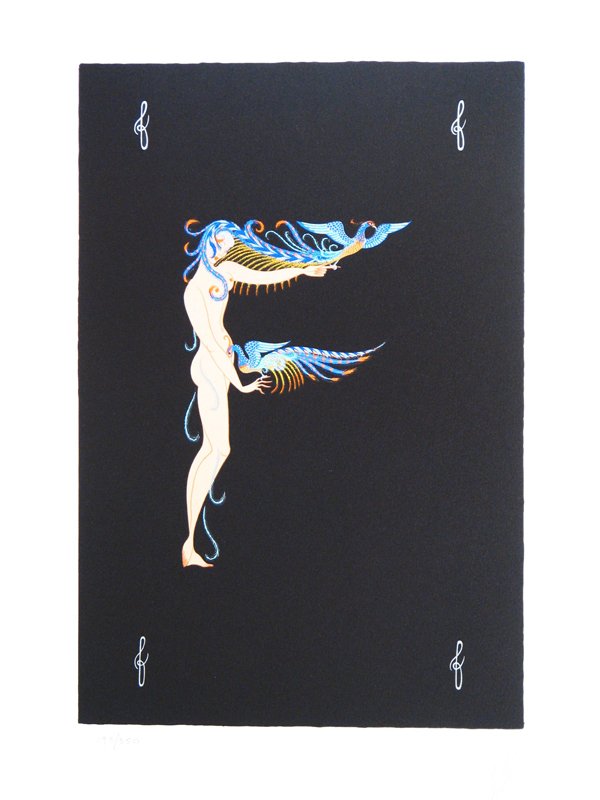 Erte Letter F Serigraph with Gold Embossing Sign/: ARTIST - Erte TITLE - Letter F