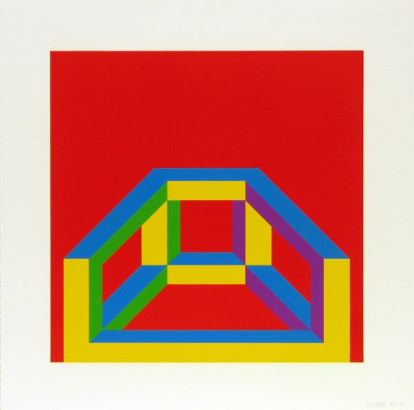 Sol Lewitt Linocut Pencil Signed & Numbered: ARTIST - Sol Lewitt TITLE - Isometric Figure with Bars of Color