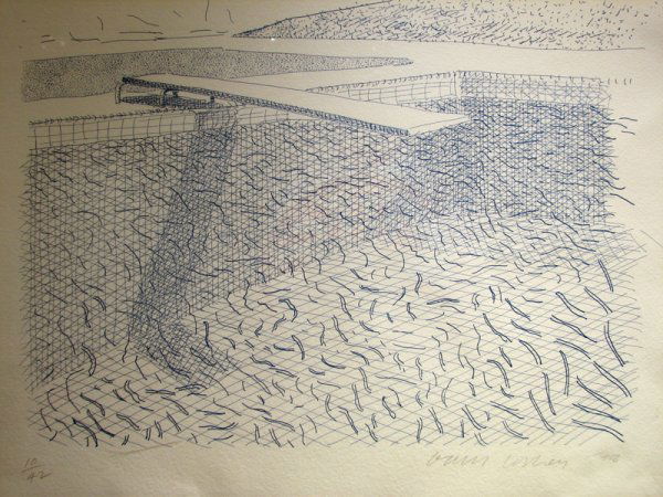 David Hockney Pool Pencil Signed & Numbered: ARTIST - David Hockney TITLE - Lithographic water made of lines and crayon