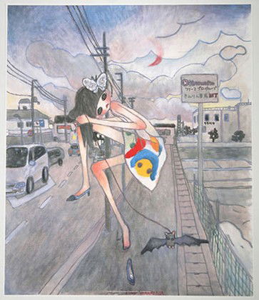 Aya Takano Lithograph Pencil Signed & Numbered: ARTIST - Aya Takano TITLE - A Night Walk - A Pink Moon Emerged DATE -