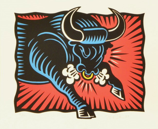 Burton Morris Wall Street Pencil Signed & Numbere: ARTIST - Burton Morris TITLE - The Bull (from Herd on the Street) MEDIUM - Screenprint SIGNED - Pencil Signed on Lower Left