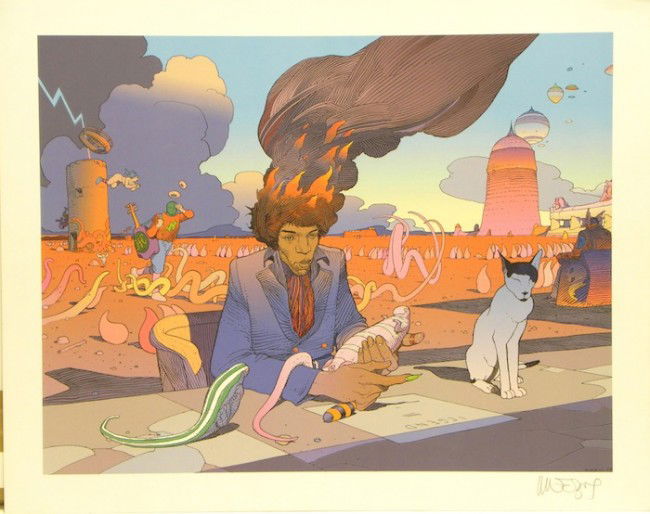 Moebius Jimi Hendrix Lithograph: ARTIST - Moebius TITLE - Jimi Hendrix (Flaming Hair)