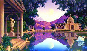 Jim Buckles (Maxfield Parrish Style) Signed & Numb: ARTIST:Jim Buckles TITLE:Lida's Bath MEDIUM: Serigraph SIGNED:Pencil Signed - lower right NUMBERED:223/300 - lower left DIMENSIONS:40 X 23 3/4 in. CONDITION:Excellent Condition, Slight handling crease