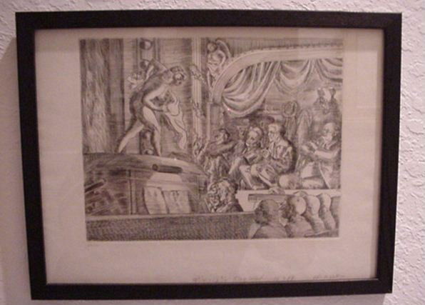 Reginald Marsh Original Etching: ARTIST: Reginald Marsh TITLE: Burlesque MEDIUM: Etching SIGNATURE: Signed in the etching, and initials stamped in the paper at right corner of etching NUMBERED: 54/100 DIMENSIONS: 13 1/2 X 17" Framed