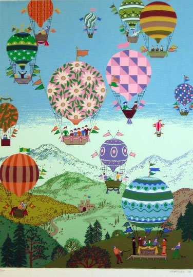 Jack Hofflander Balloons Pencil Signed & Numbered: ARTIST: Jack Hofflander TITLE:Balloon Fair DATE: 1979 MEDIUM: Lithograph SIGNED: Pencil Signed - Bottom Right NUMBERED: Pencil Numbered from an edition of 250 piece - bottom left DIMENSIONS: 35 X 25 i