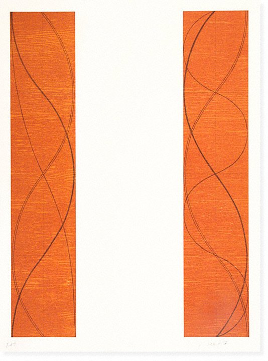 Robert Mangold Etching Pencil Signed & Numbered: ARTIST: Robert Mangold TITLE: Two Columns (Orange) MEDIUM: Etching with relief DATE: 2004 SIGNED: Pencil Signed - Bottom Right NUMBERED: Pencil Numbered from an edition of 30 pieces - Bottom Right DIM
