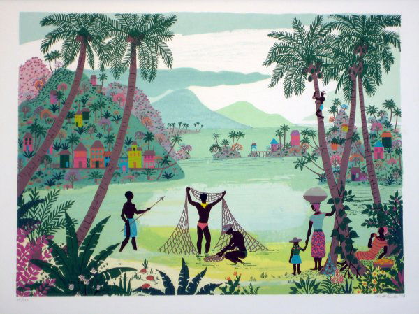 Jack Hofflander Lithograph Pencil Signed & Number: ARTIST: Jack Hofflander TITLE: Fishing Nets DATE: 1979 MEDIUM: Lithograph SIGNED: Pencil Signed - Bottom Right NUMBERED: Pencil Numbered from an edition of 250 piece - bottom left DIMENSIONS: 34 X 26