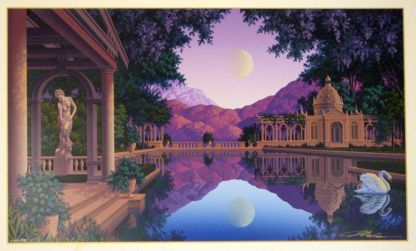 Jim Buckles (Maxfield Parrish Style) Signed & Num: ARTIST: Jim Buckles TITLE: Lida's Bath MEDIUM: Serigraph SIGNED: Ink Signed - Bottom Right NUMBERED: Pencil Numbered from an edition of 300 pieces - Bottom Left DIMENSIONS: 45 3/4 X 29 3/4 in. CONDITI