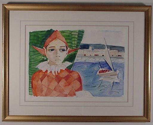 Charles Levier Watercolor Original: ARTIST: Charles Levier TITLE: Harlequin MEDIUM: Watercolor on Paper SIGNED: Signed - bottom right DIMENSIONS: 26 X 33 in. framed CONDITION: Excellent Condition, not examined outside of frame.
